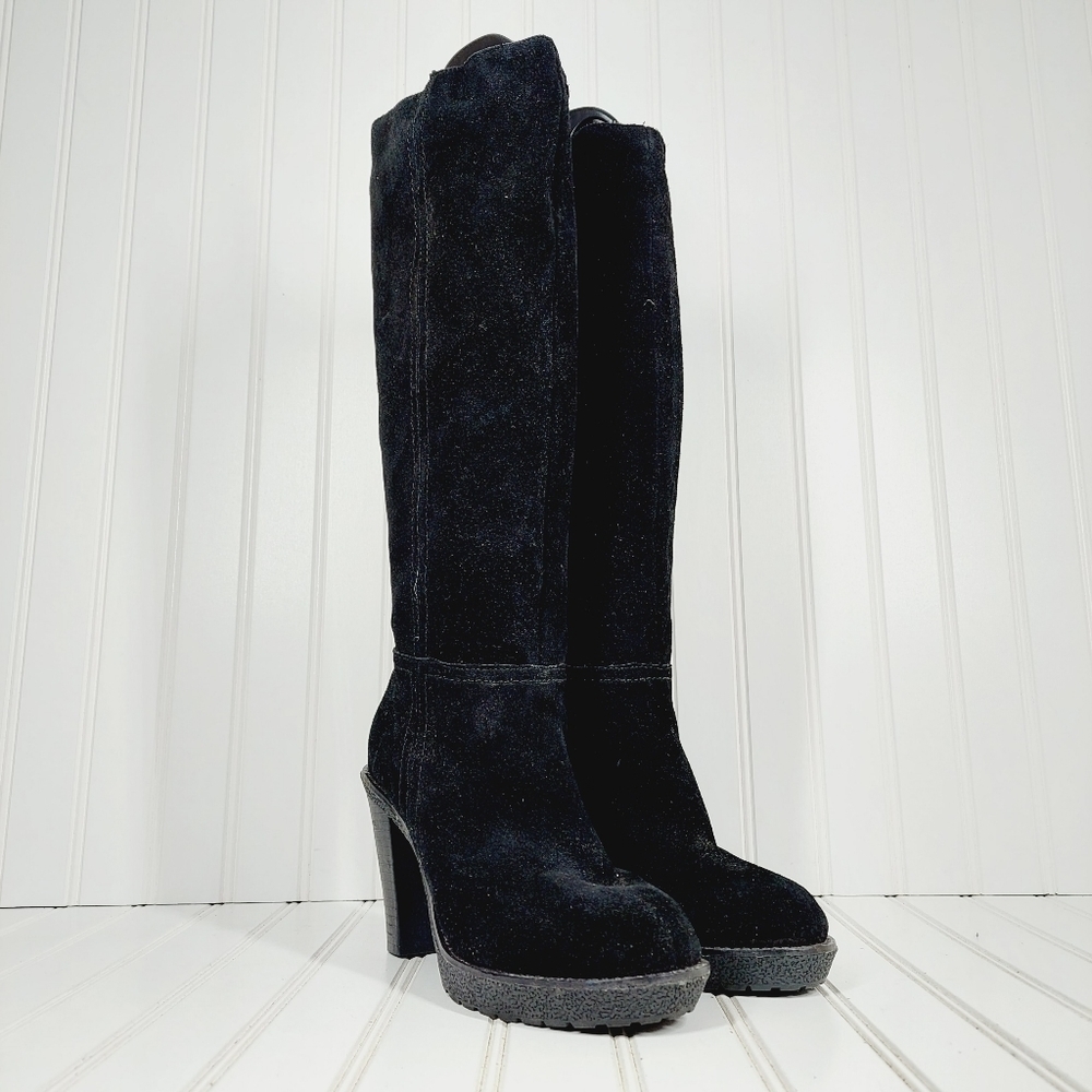 Envy Katima Black Suede Women's Tall Platform Heeled Boots I667 - Picture 4 of 14